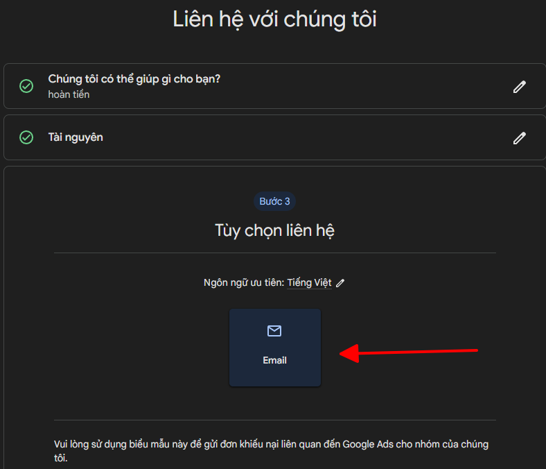 Liên hệ Google ADS Support qua biểu mẫu Form Email Liên hệ Google ADS Support qua biểu mẫu Form Email
